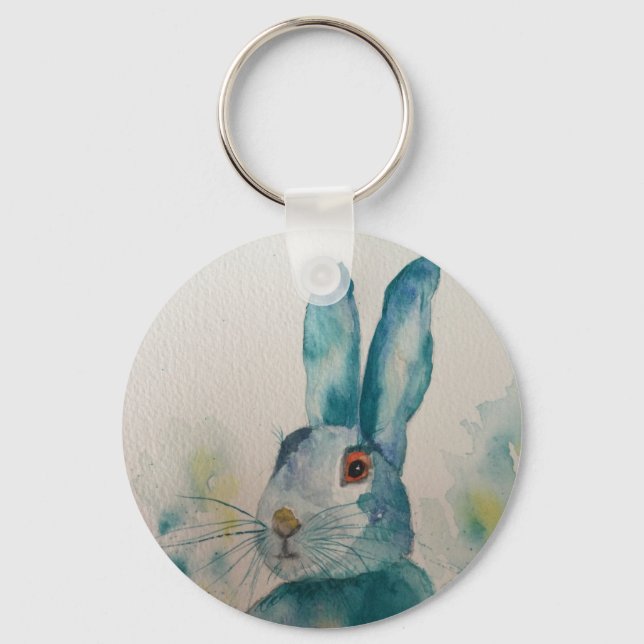 Hare Rabbit Watercolour Blue    Keychain (Front)