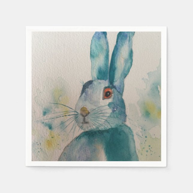 Hare Rabbit Watercolour Blue  napkins (Front)