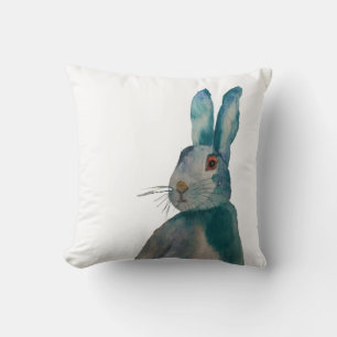 Hare Rabbit Watercolour Blue Throw Pillow