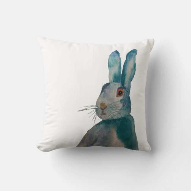 Hare Rabbit Watercolour Blue    Throw Pillow (Front)