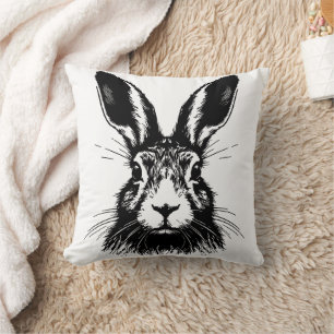 Hare Staring Line Art Throw Pillow