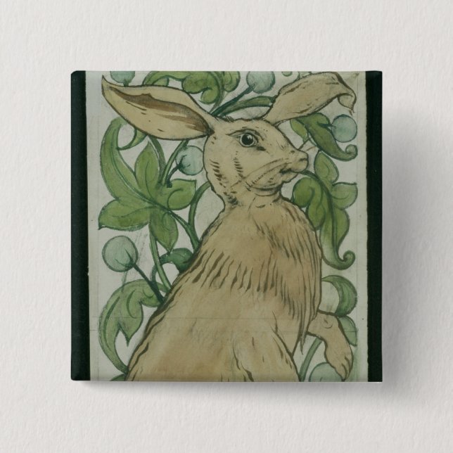 Hare (w/c on paper) 2 inch square button (Front)