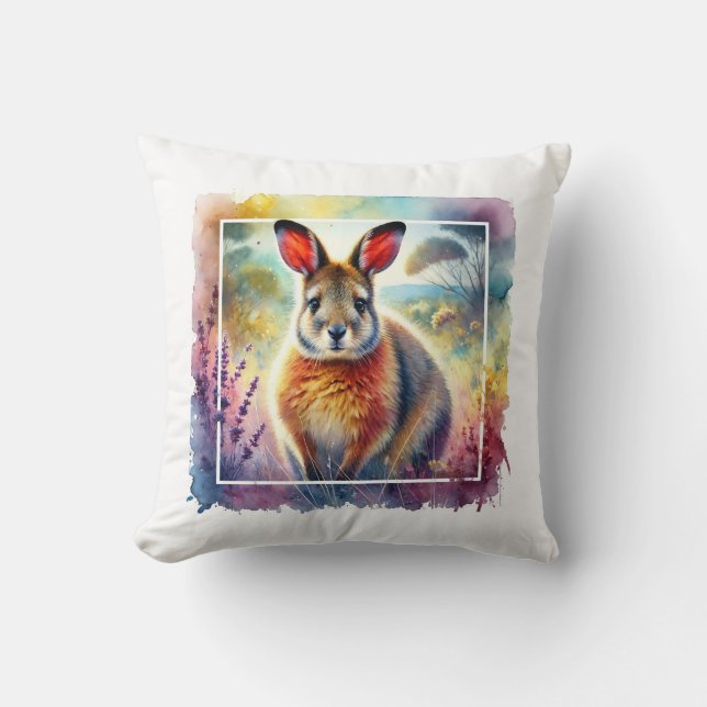 Hare Wallaby 030924AREF125 - Watercolor Throw Pillow (Front)