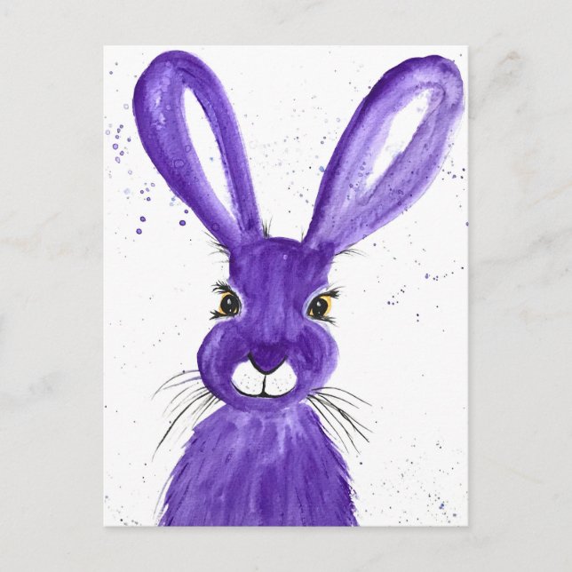 Hare watercolor animal cute rabbit Purple Postcard (Front)