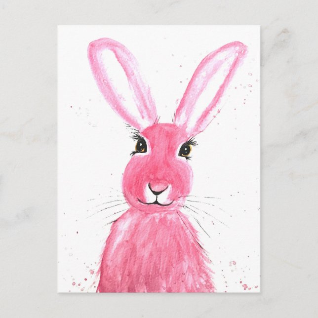 Hare watercolor animal cute rabbit woodland Pink Postcard (Front)