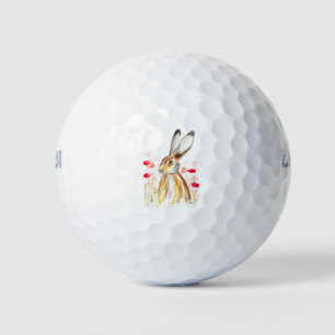Hare Watercolor Easter Rabbit Animal Rustic Floral Golf Balls