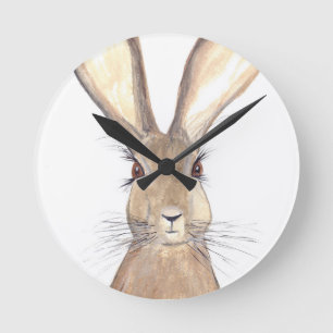 Hare watercolour painting round clock