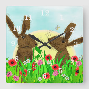 Hare Whimsical Cute Animals Square Wall Clock