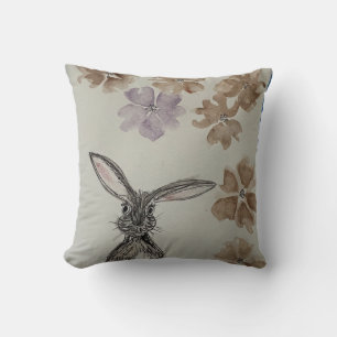 Hare with Flowers Throw Pillow