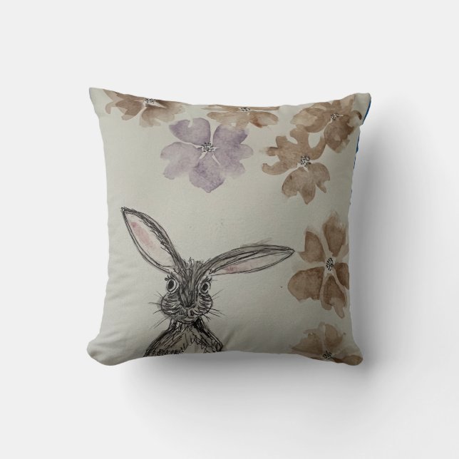 Hare with Flowers Throw Pillow (Front)