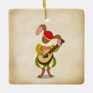 Hare with Lute & Six Rhythmic Modes Medieval Music Ceramic Ornament