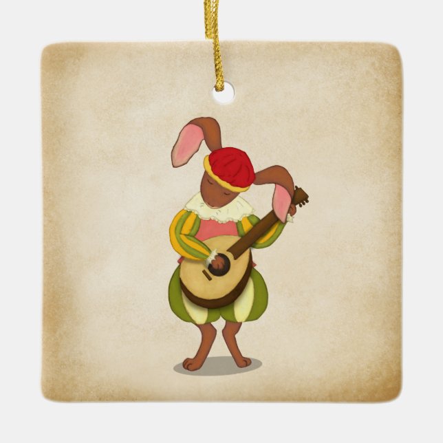 Hare with Lute & Six Rhythmic Modes Medieval Music Ceramic Ornament (Front)