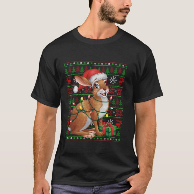 Hare Xmas Lights Ugly Santa Hat Hare Christmas T S T-Shirt (Front)