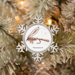 "Hare's Ear" streamer, fly tying, fly fishing art Snowflake Pewter Christmas Ornament
