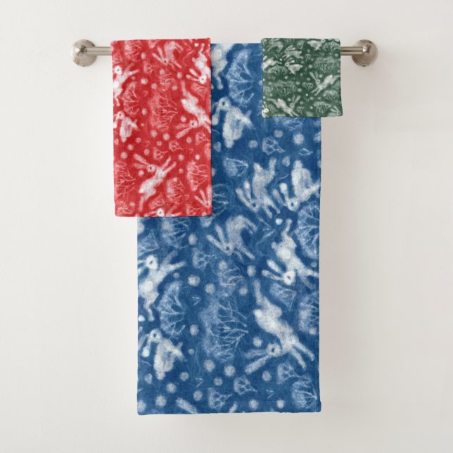 Hares Field Bunnies Rabbits Winter Animals Pattern Bath Towel Set (Insitu)