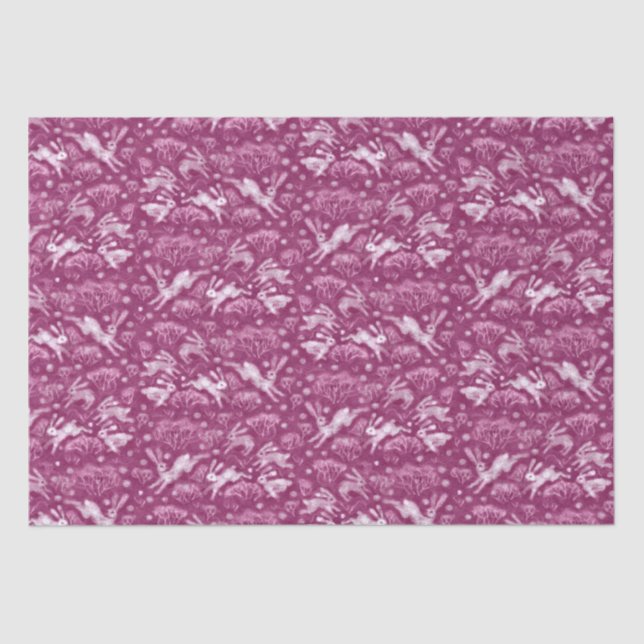 Hares Field Bunnies Rabbits Winter Pattern Fuchsia Tissue Paper (Front)
