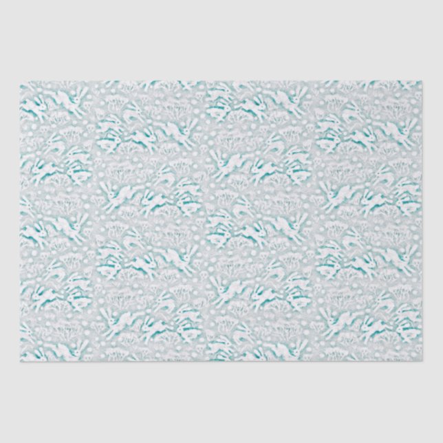 Hares Field Bunnies Rabbits Winter Pattern White Tissue Paper (Front)