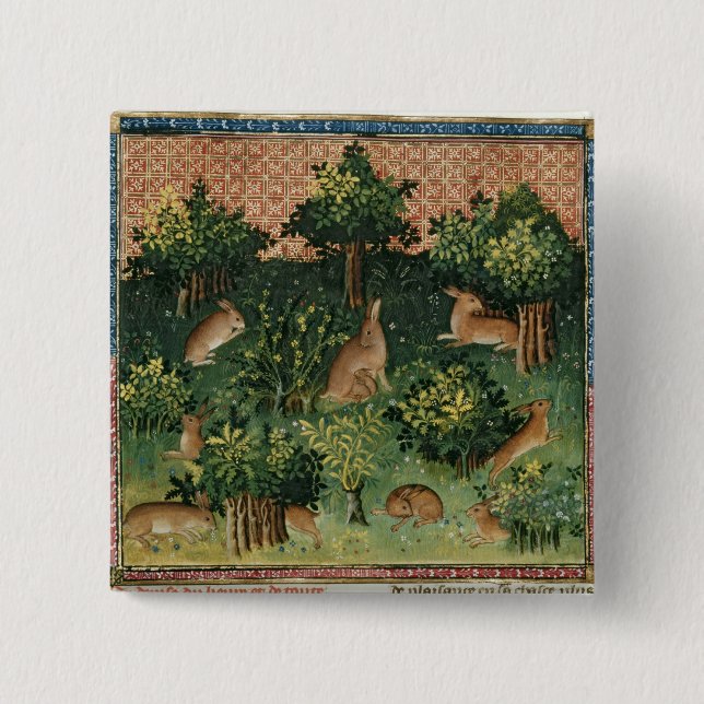 Hares in a Wood 2 Inch Square Button (Front)