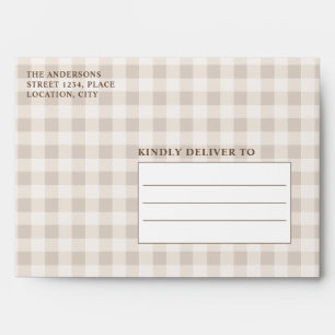 Hares In Love On Beige Gingham Rustic Wedding Envelope
