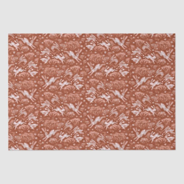 Hares Snow Field White Rabbit Winter Pattern Brown Tissue Paper (Front)