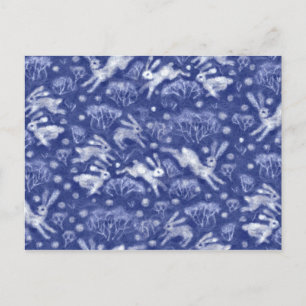 Hares Snow Field White Rabbits Winter Animal Blue Postcard