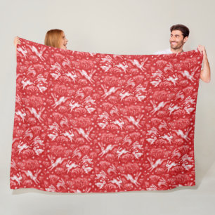 Hares Snow Field White Rabbits Winter Pattern Red Fleece Blanket