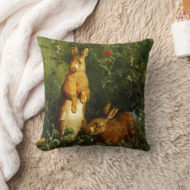 Hares Throw Pillow (Blanket)