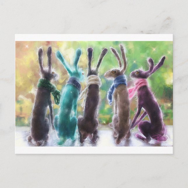 Hares with scarves postcard (Front)