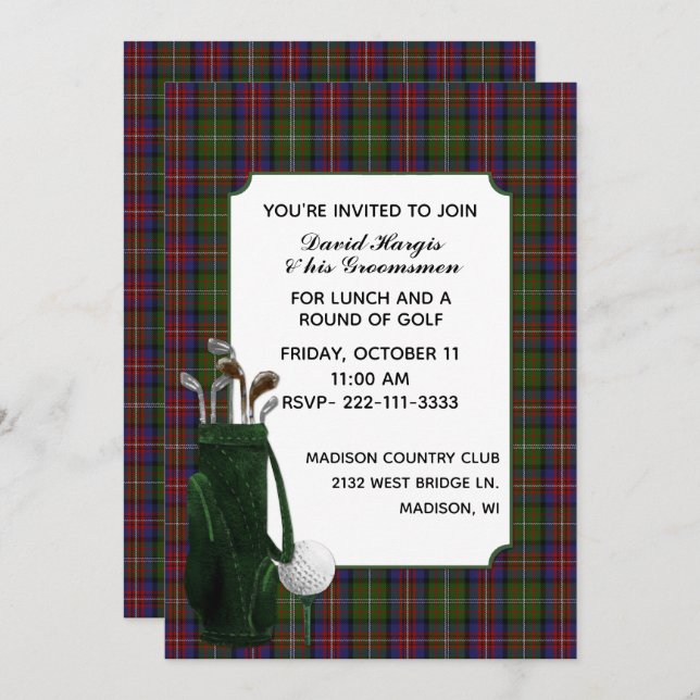 Hargis Plaid Groom's Golf Party Invitation (Front/Back)