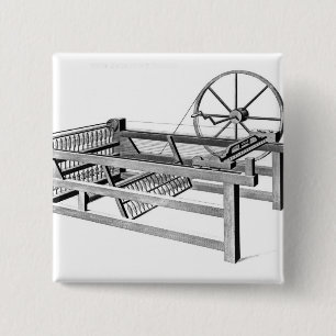 Hargreaves's Spinning Jenny, engraved by 2 Inch Square Button