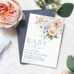 Hargrove Blue Floral Baby In Bloom Baby Shower Invitation