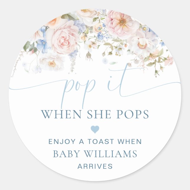 Hargrove Blue Floral Baby Shower Pop It Classic Round Sticker (Front)