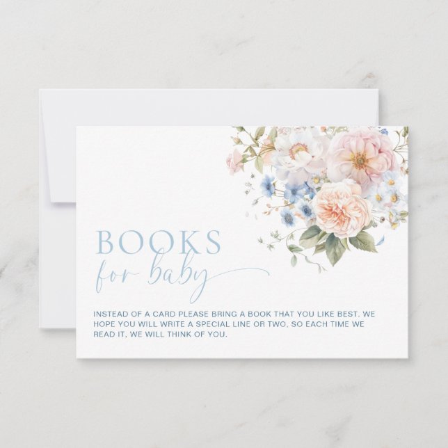 Hargrove Blue Floral Books For Baby Request Card (Front)