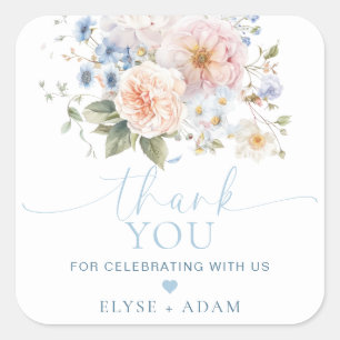 Hargrove Blue Floral Thank You Favour Square Sticker