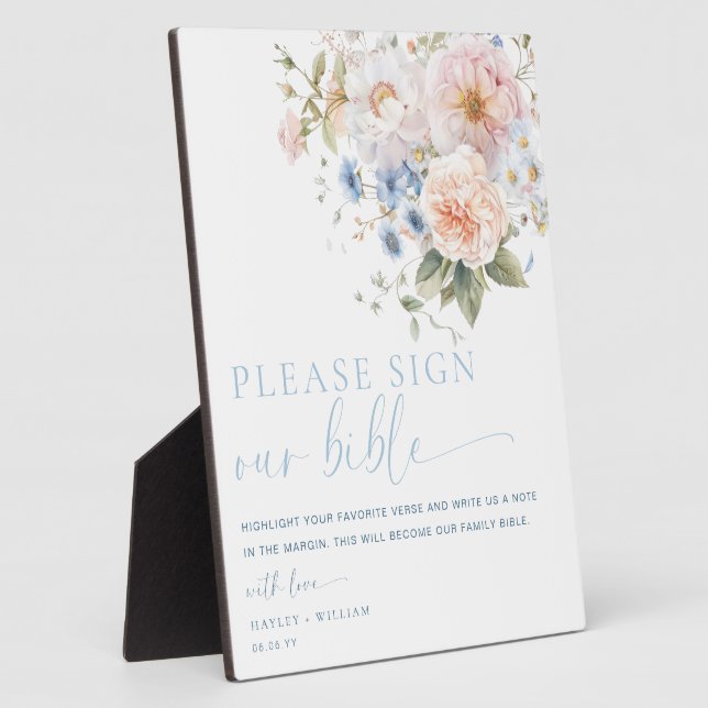 Hargrove Blue Sign Our Bible Wedding Guest Book Plaque (Side)