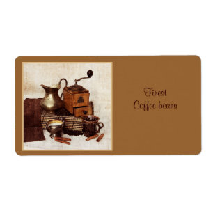 haricots de coffe avec l'étiquette de produit de