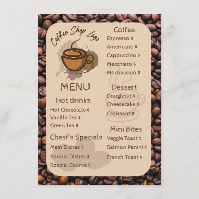 Haricots décontractés Ajouter Votre Menu Café Shop (Devant)