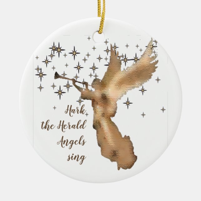 Hark the Herald Angels Sing Christmas Ceramic Ornament (Front)