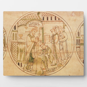 Harl. Roll Y.6 roundel 11 St. Guthlac is Ordained Plaque
