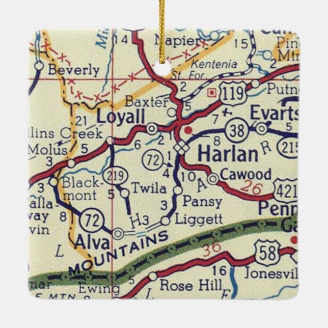 Harlan KY Vintage Map Ceramic Ornament (Back)