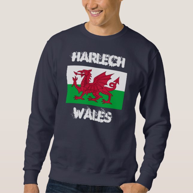 Harlech, Wales with Welsh flag Sweatshirt (Front)
