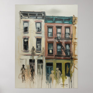Harlem Brownstone Expressive Figures Poster