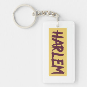 Harlem Text Base Design on Yellow Background  Keychain