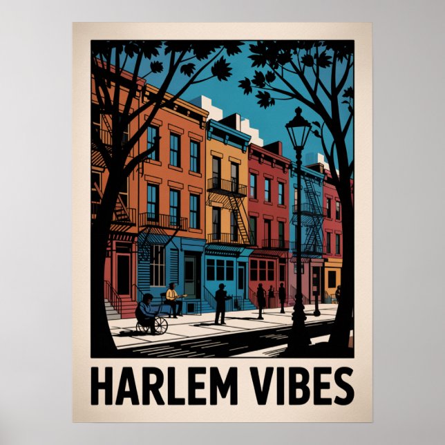 Harlem Vibes Colourful Brownstone Art Poster (Front)