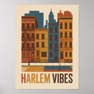 Harlem Vibes Flat Vector Architecture Poster
