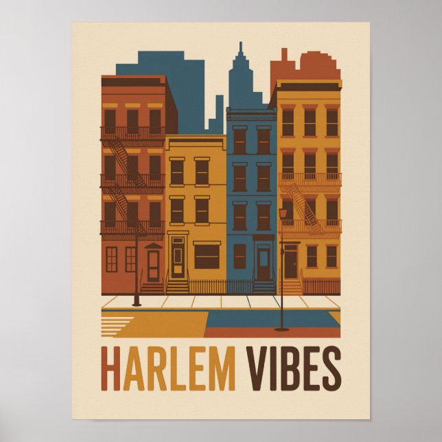 Harlem Vibes Flat Vector Architecture Poster (Front)
