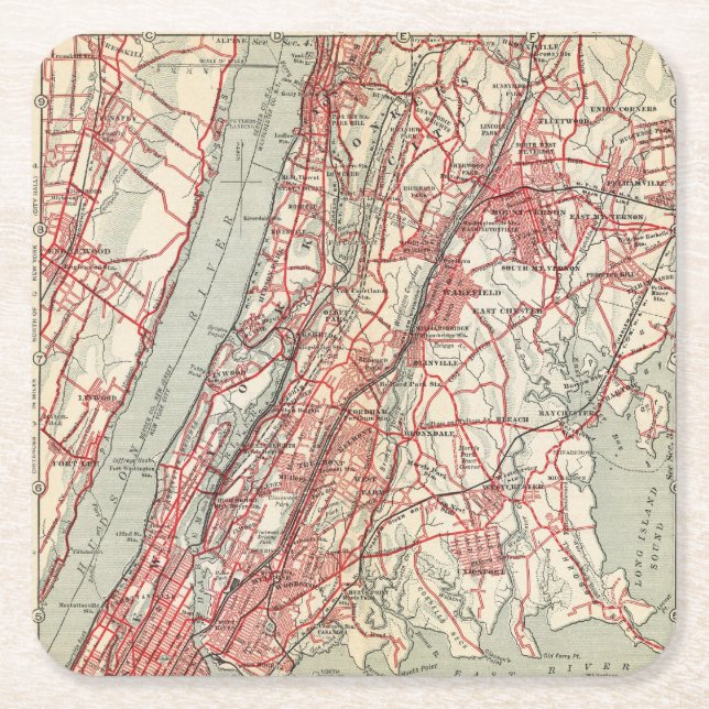 Harlem, Yonkers, Pelham Manor, New York Square Paper Coaster (Front)