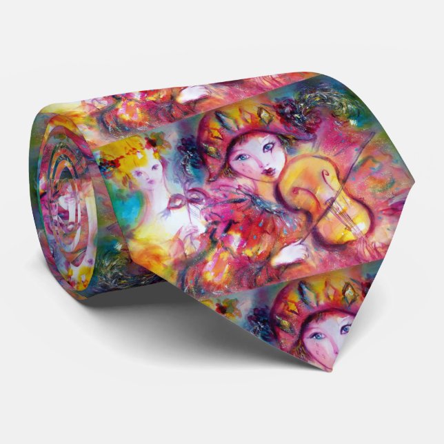 HARLEQUIN AND COLOMBINA CARNIVAL Watercolor  Tie (Rolled)
