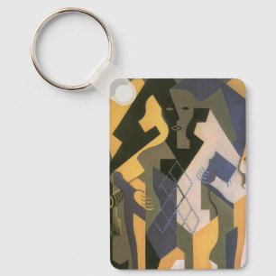 Harlequin at a Table by Juan Gris, Vintage Cubism Keychain