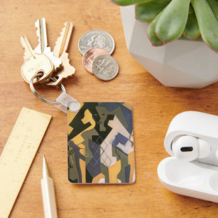 Harlequin at a Table by Juan Gris, Vintage Cubism Keychain